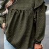 Mist Green Plus Lace Swiss Dot Ruffle Long Sleeve Top