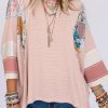 Pink Printed Pinstriped Color Block Patchwork Oversized Top