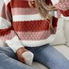 Red Stripe Cable Knit Drop Shoulder Sweater