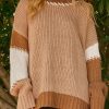 Light French Beige Color Block Contrast Stitch Oversized Sweater