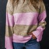 Rose Stripe Crew Neck Wide Sleeve Colorblock Sweater