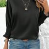 Soft And Cozy Women's Black Satin Blouse With Unique Dolman Sleeve Design