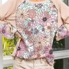 Oatmeal Corded Floral Patchwork Long Sleeve Top