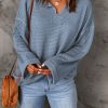 Relaxed Fit Waffle Knit Long Sleeve Top - Comfortable For Daily Wear