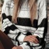 Black Stripe Striped Knit Puff Sleeve Casual Sweater