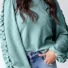 Moonlight Jade Ruffled Sleeve Corded Textured Blouse