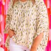 Yellow Printed Printed 3/4 Dolman Sleeve Plus Size Blouse