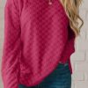 Rose Red Solid Textured Thumbhole Sleeve Top