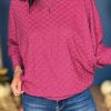 Bright Pink Checker Textured Dolman Sleeve Top