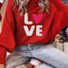 Racing Red Valentine LOVE Letter Embroidered High Neck Sweater