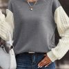 Dark Grey Cable Knit Sleeves Crew Neck Sweatshirt