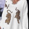 Casual Knit Sweater: White With Bold Sequin Tiger Design