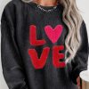 Black LOVE Chenille Embroidered Graphic Plus Size Sweatshirt