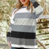 Fashionable Fall Essential: Women's Gray Stripe Plus Size Pullover Top