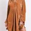 Chestnut Split Neck Velvet Tunic Dress