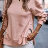 Light Pink Snap Buttons Side Splits Pullover Sweatshirt