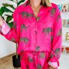 Strawberry Pink Cheetah Print Satin Shirt And Shorts Lounge Set