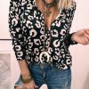 Chic And Sophisticated: Women's Long Sleeve Leopard Print Shirt In Black