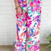 Rose Red Boho Flower Print Loose Wide Leg Pants