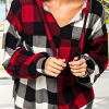 Multicolor Contrast Color Plaid Drawstring V Neck Hoodie