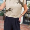 Apricot Lively Cheetah Pattern High Neck Short Sleeve Sweater