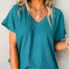 Breathable And Chic: Women's V Neck Wide Sleeve T-shirt In Blue Sapphire