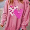 Pink Double Heart Graphic Plus Size Split Hem Sweatshirt