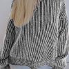 Black Striped Print Ribbed Trim Round Neck Sweater