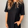 Black Waffle Knit T-shirt Dress With Pockets