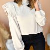 Versatile White Blouse With Bubble Sleeves - Perfect For Modern Ladies