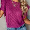 Chic And Feminine Summer Knit Sweater In Violet With Ruffled Details