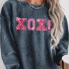 Blue Sequin XOXO Graphic Crewneck Corded Plus Sweatshirt