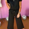 Stylish Short Sleeve Lounge Set: Black Solid Color With Zipped Neckline