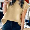 Parchment Solid Color Ribbed Trim Short Sleeve Sweater