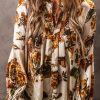 Apricot Gorgeous Floral Split Neck Flounce Sleeve Blouse