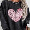 Black Sequin Heart Shaped Corded Crewneck Plus Size Sweatshirt