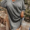 Stylish Plus Size Short Dress: Textured Ribbed Material In Philippine Gray