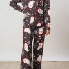 White Printed Christmas Santa Claus Print Shirt And Pants Pajama Set