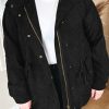 Black Plus Size Button Zipped Corduroy Jacket