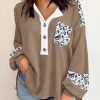 Chestnut Leopard Patchwork Chest Pocket Corded Henley Top