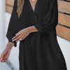 Black Plus Size Tie Cuffs V Neck Shirt Dress