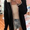 Black Leopard Contrast Waffle Knit Open Front Cardigan