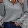 Light Grey Quarter Zipper Collared Ribbed Knit Plus Size Top