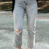 Light Blue Acid Wash Distressed Straight Leg Cropped Jeans