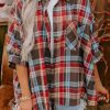 Stylish Loose Red Plaid Shirt For Daily Wear