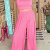 Elegant Solid Color Loungewear Set - Short Sleeve Crop Top And Loose Fit Pants