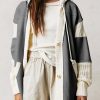 Dark Grey Contrast Knit Patchwork Hooded Functional Coat