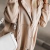 Beige Solid Color Pocketed Button Up Loose Hoodie