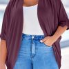 Purple Shimmer Ribbed Texture Plus Size Cardigan