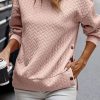 Pale Chestnut Side Buttons Cable Textured Sweatshirt